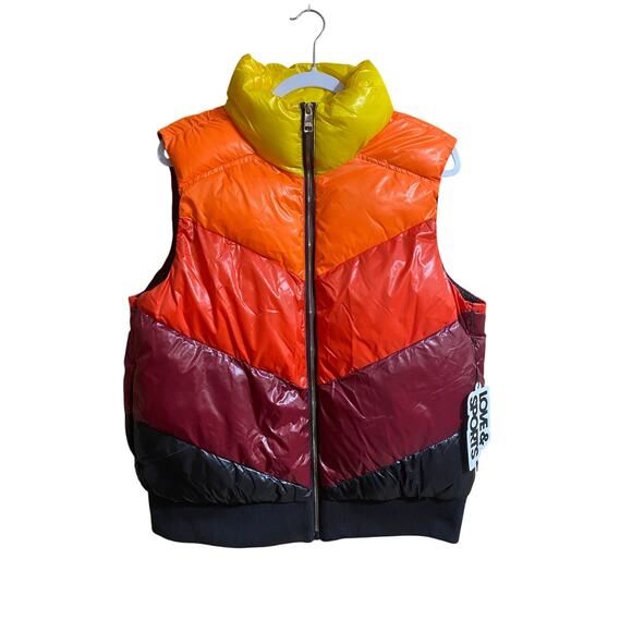 Love And Sports Womens Puffer Vest Jacket Large 12-14 Yellow Orange Red New - Picture 8 of 9